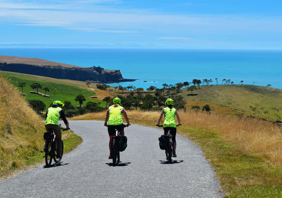 Akaroa: Guided Electric Mountain Bike Tour-Lava Loop - Climbing the crater rim on electric power