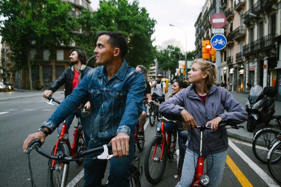 Barcelona Bike Tour by Night with Cava - The illuminated bullring and Casa Batlló