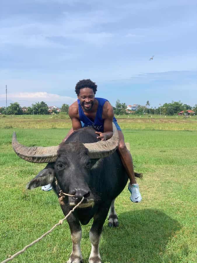 BUFFALO RIDING -BASKET BOAT & BIKE TOUR-HOI AN - The coconut forest and round bamboo boats