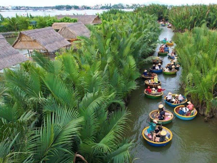 BUFFALO RIDING -BASKET BOAT & BIKE TOUR-HOI AN - A generous Vietnamese meal after the river