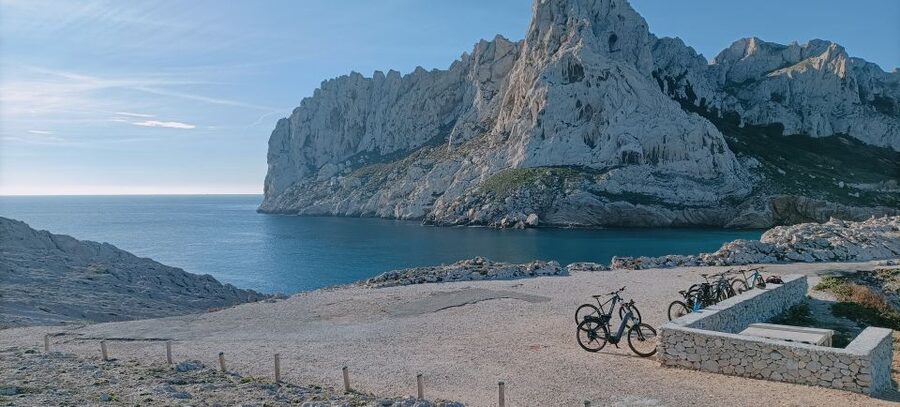 From Marseille: Calanques National Park E-Mountain Bike Tour - The Col de Cortiou view over Sormiou