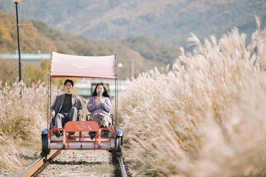 From Seoul: Nami Island, K-drama Garden & Rail Bike Day Tour - Gangchon Rail Bike beside the Bukhan River