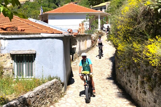 Lefkada: Mountain Gems Electric Fat Bicycle Tour & Tasting - Egklouvi offers shade after the first climb
