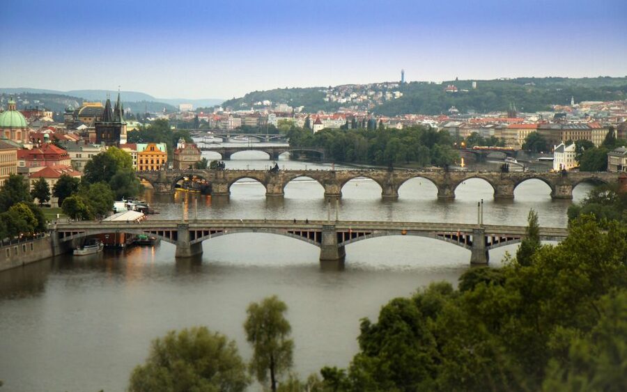 Prague: Stunning Viewpoints, Castle, City & Park Bike Tour - New Town, Wenceslas Square and the National Theatre