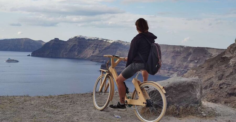 Santorini's Handcrafted Wooden E-Bike Rental - Starting in Perissa and reaching Perivolos Beach